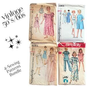 Vintage 4-Piece Sewing Pattern Lot Simplicity Midcentury Peignoir Nightgown Robe
